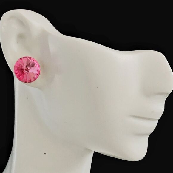 Swarovski pink rivoli stud earrings 10 mm pierced - Picture 4 of 6